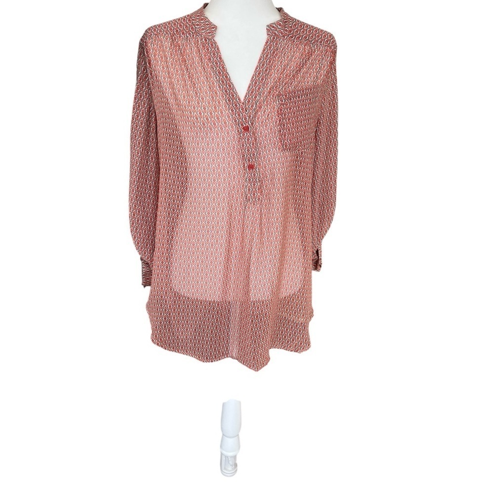 Pleione Geometric Red and White Blouse Size Large - Picture 7 of 8